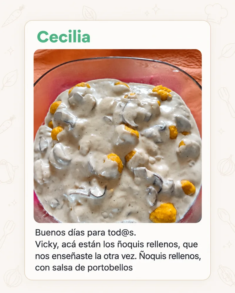 Testimonio de Cecilia: ñoquis rellenos con salsa de portobellos.